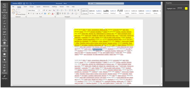 highlight the selected area
