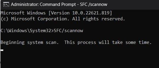 type sfc /scannow hit enter