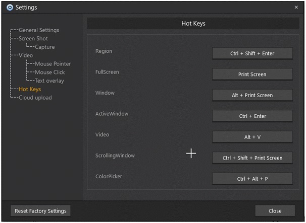 Hot Keys in setting tabs