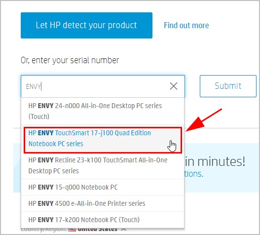 enter laptop model number in search box