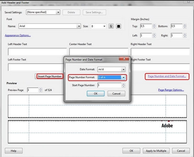 Insert Page numbers Option - Acrobat Reader