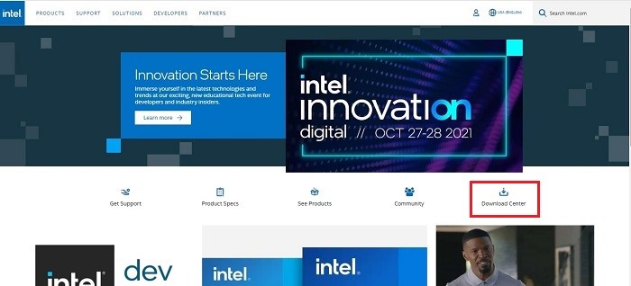 Intel website download center