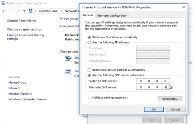 Preferred DNS server new windows