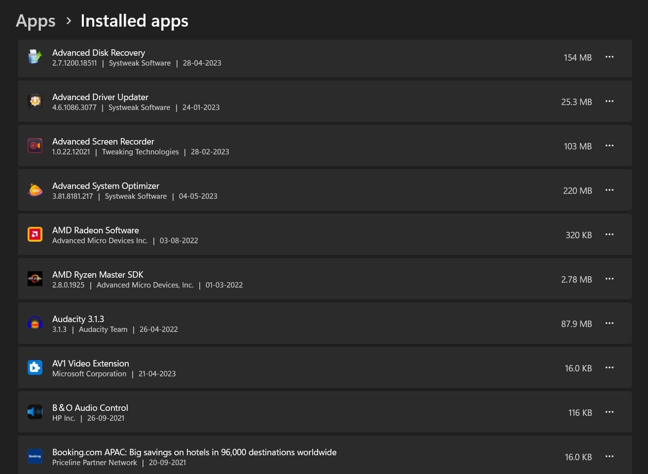 list of installed applications on your PC