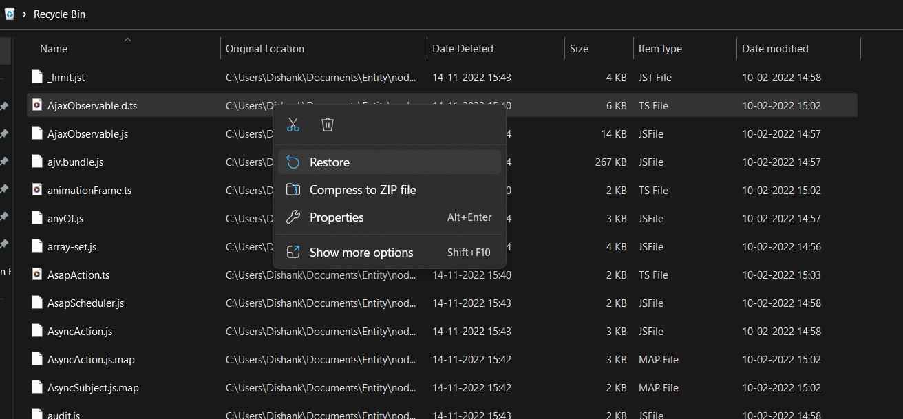 Look for the files in Recycle Bin