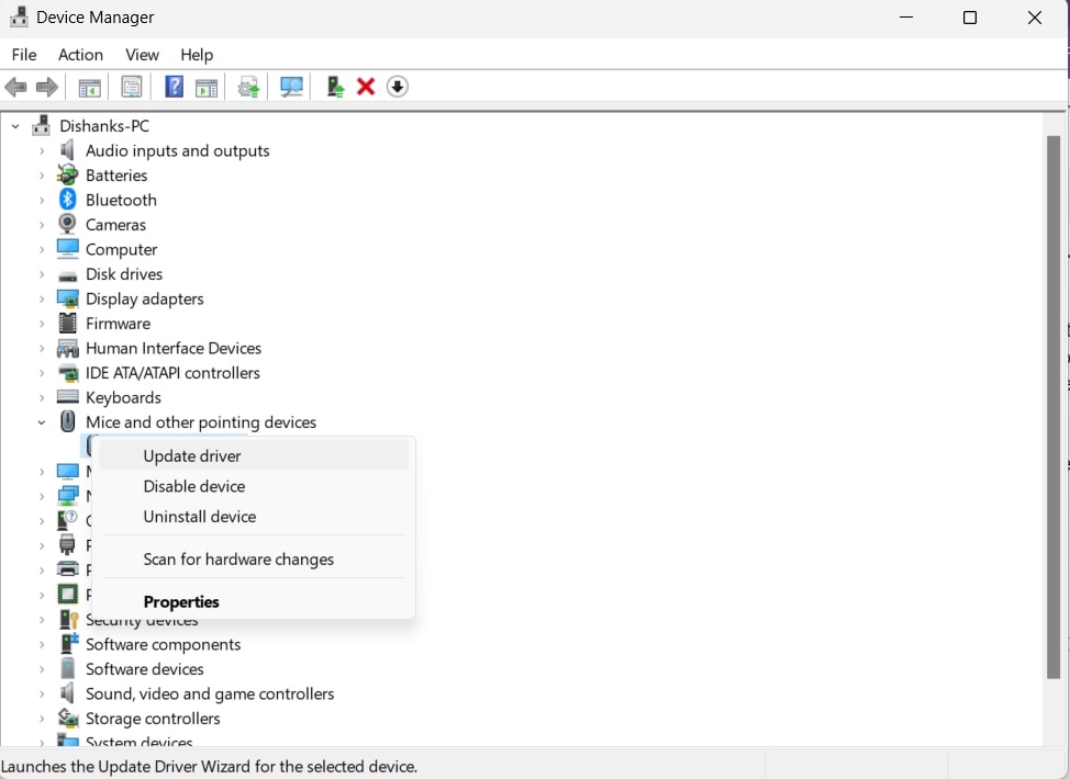 mice and other pointing device - device manager
