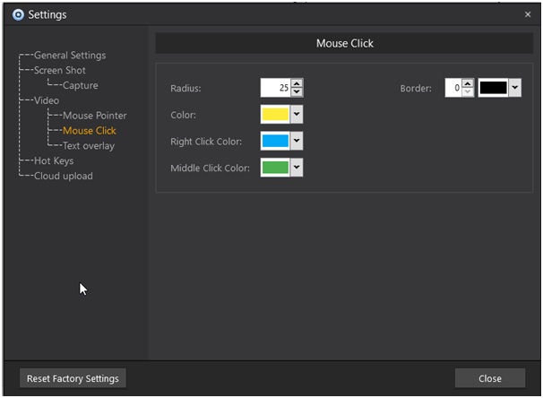 Mouse Click in settings