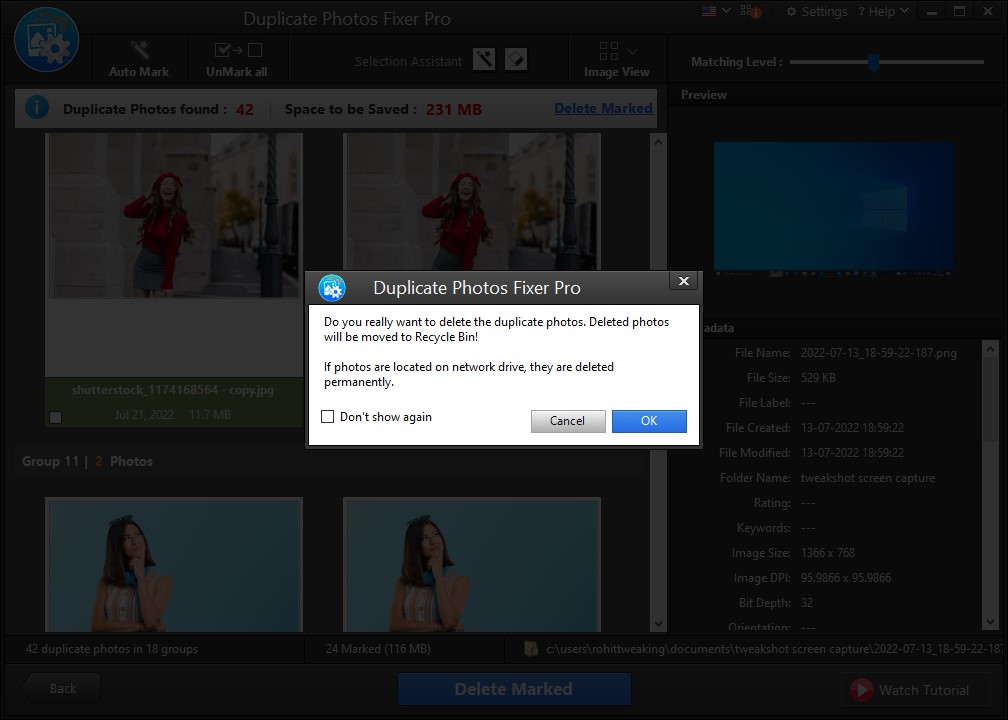 moved duplicate in recyclebin