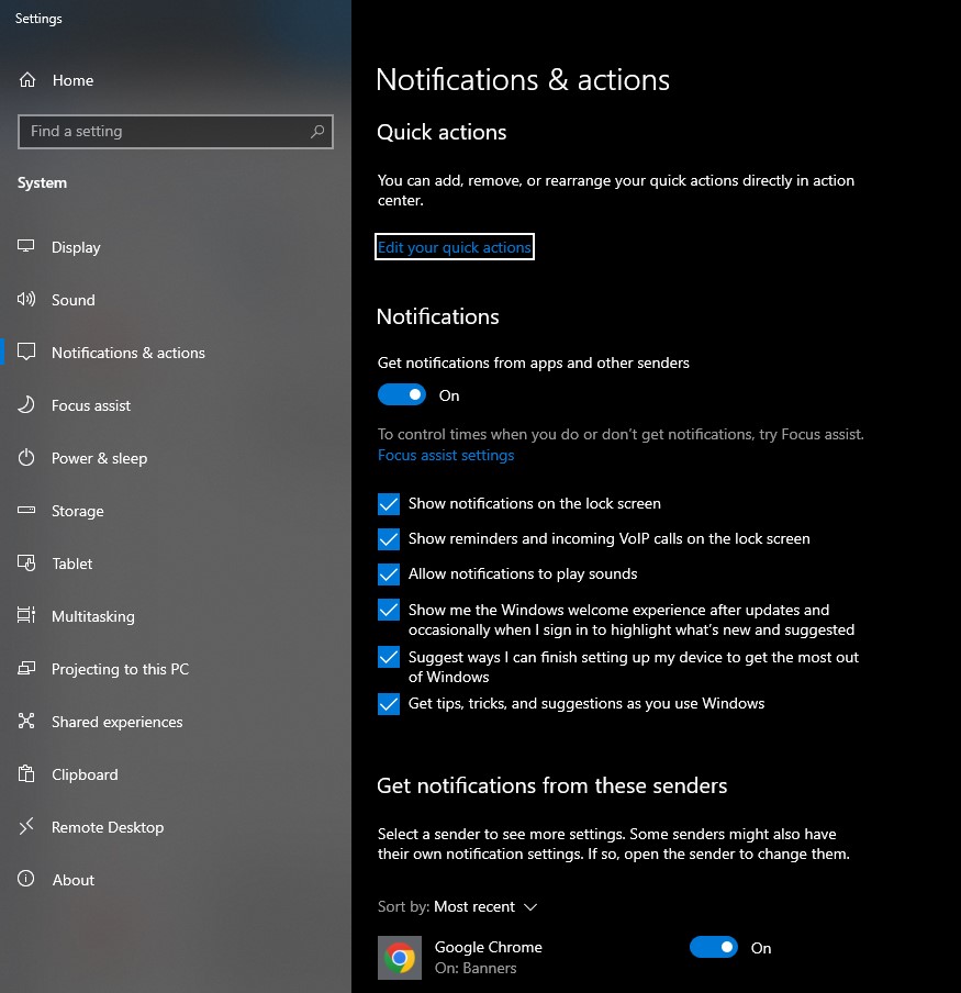 Notifications & actions