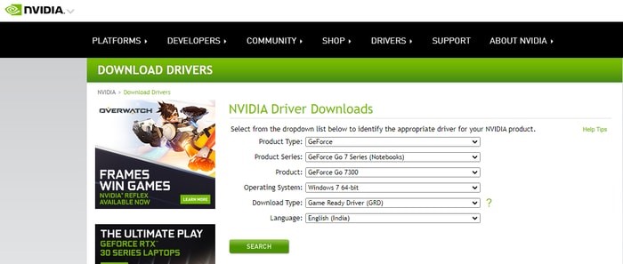 NVIDIA driver search 