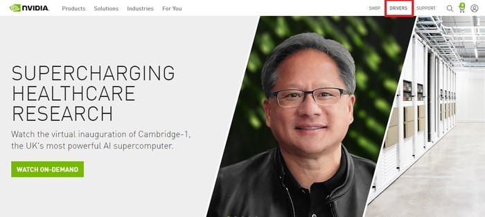 select drivers tab in NVIDIA
