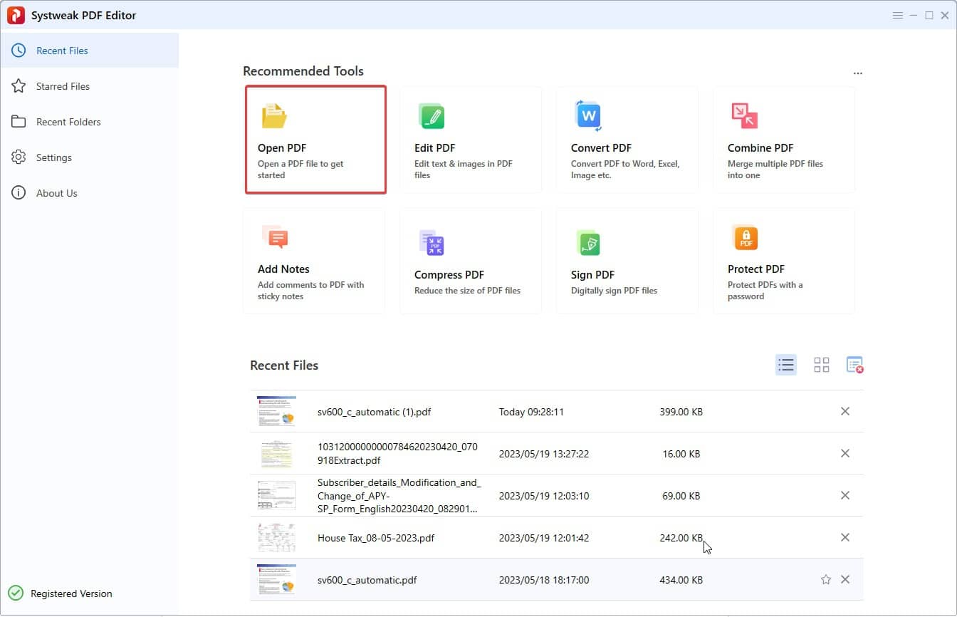 open pdf option in Systweak PDF Editor