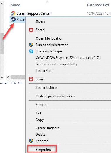 Select Steam than Properties
