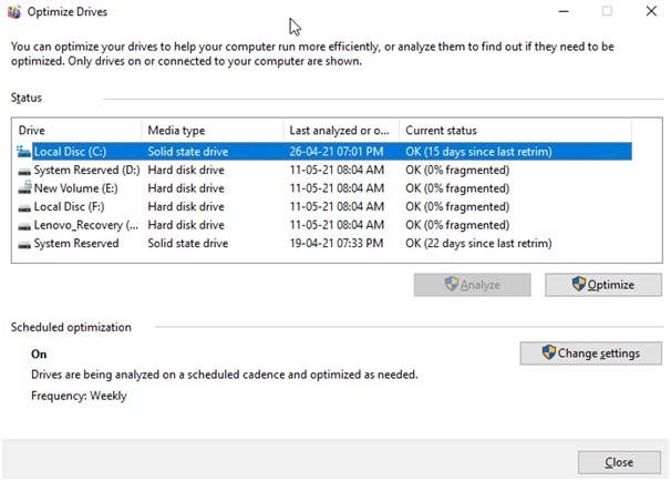select drive to defragment