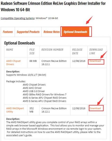 Optional Downloads bar