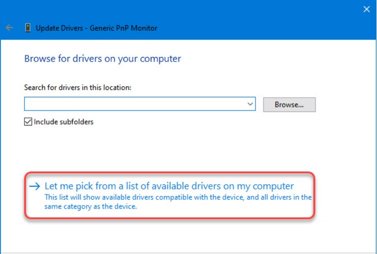 update Generic Non-PnP Monitor Driver 