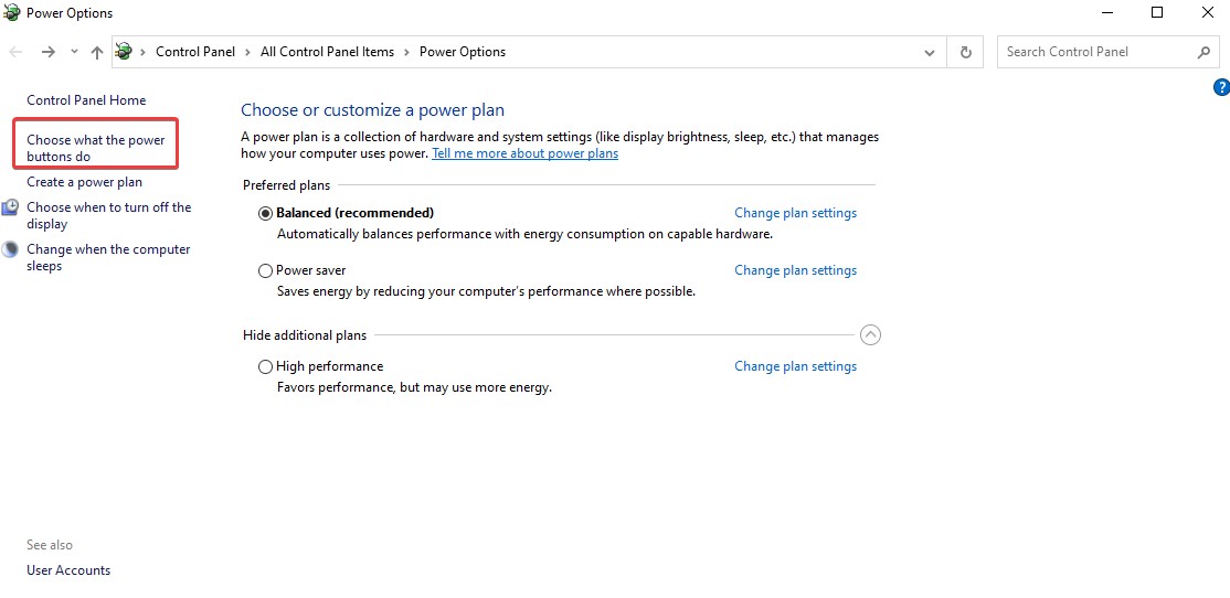 Click Choose what the power button