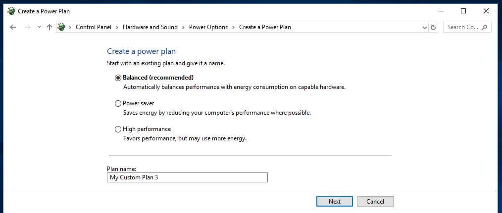 power plan option