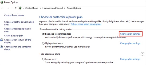 power setting option