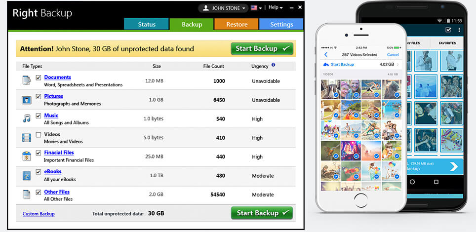 Right Backup Dashboard