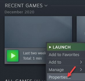 Select properties in recent games tab