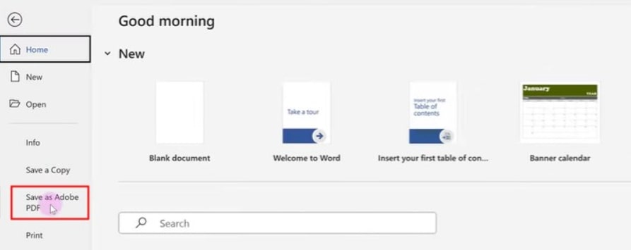 save as adobe pdf option