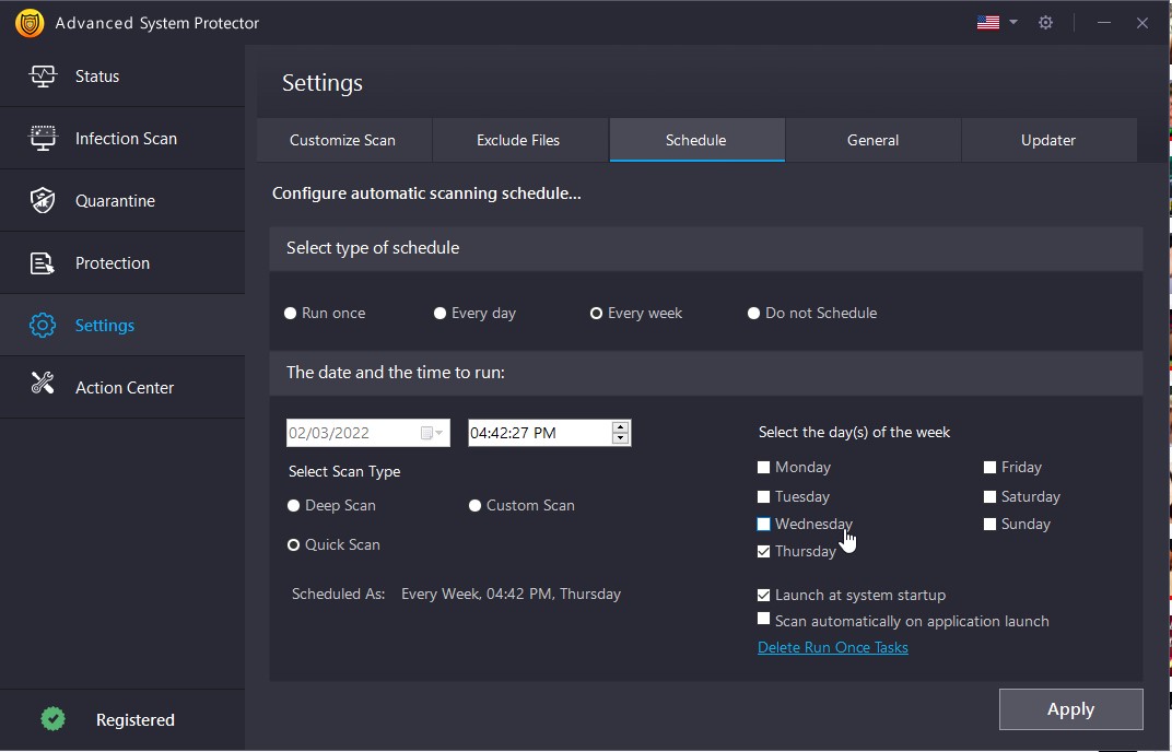 setting tab click apply