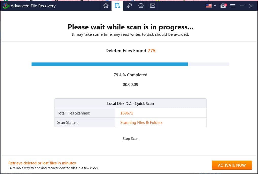 scanning files to recover- Advanced File Recovery