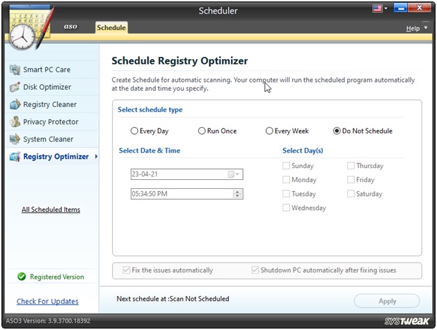 schedule registry optimizer