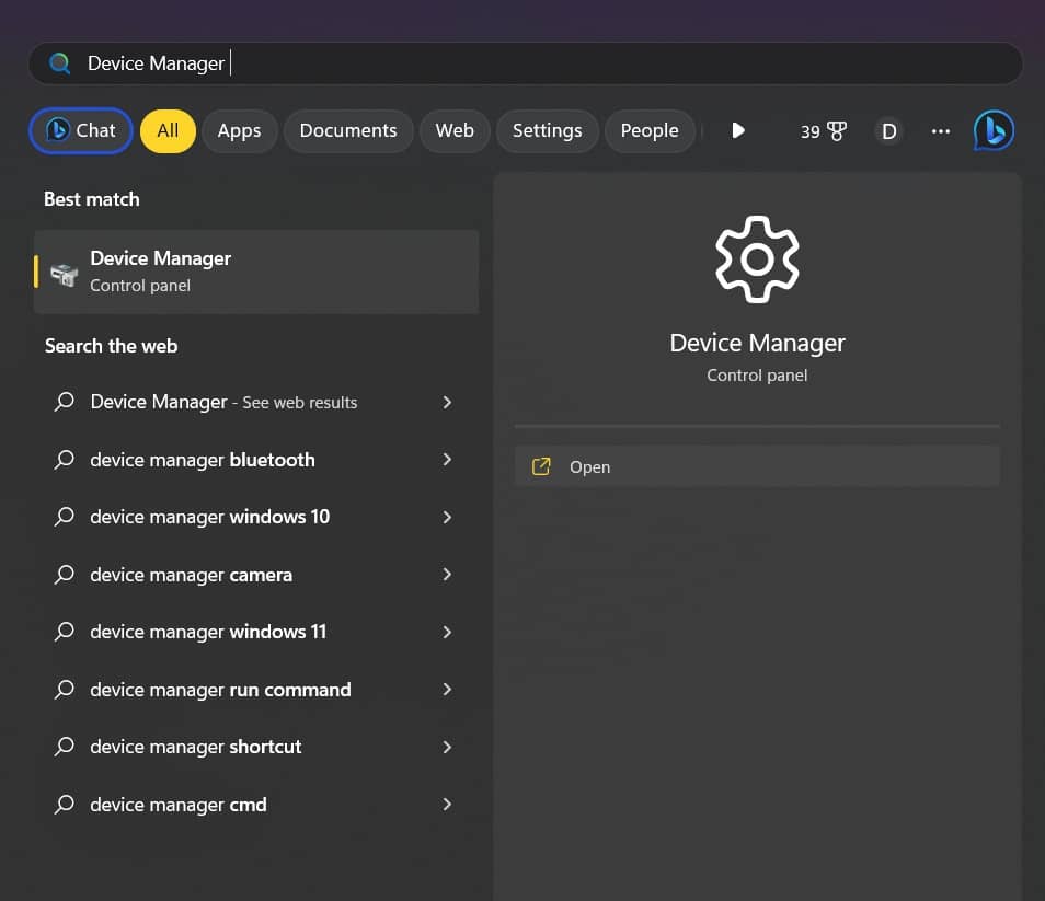 search for Device Manager