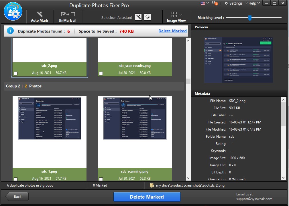 list of scan results
