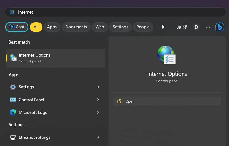 select Internet Options