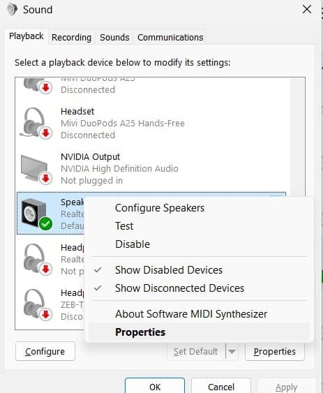 select Speaker and open its properties
