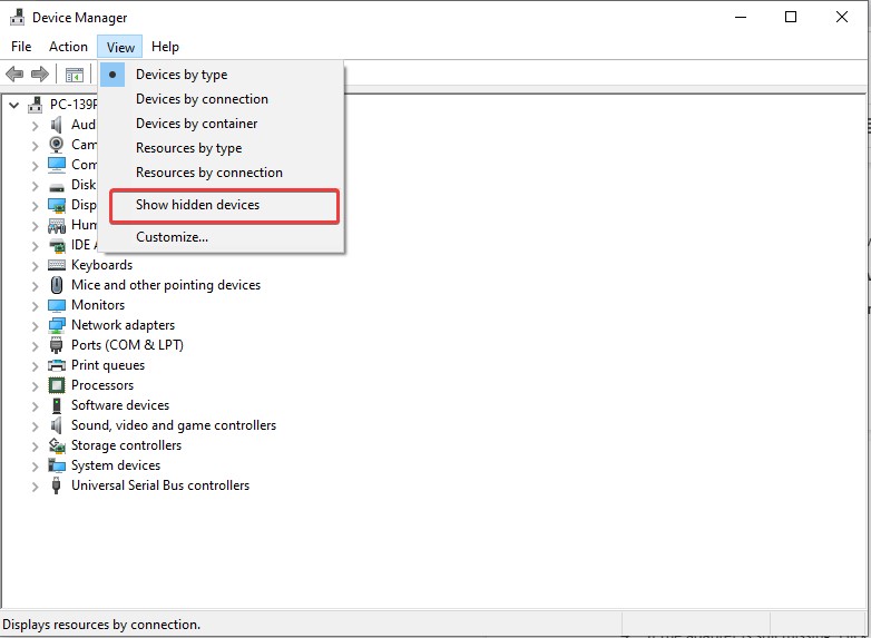 device manager show hidden device