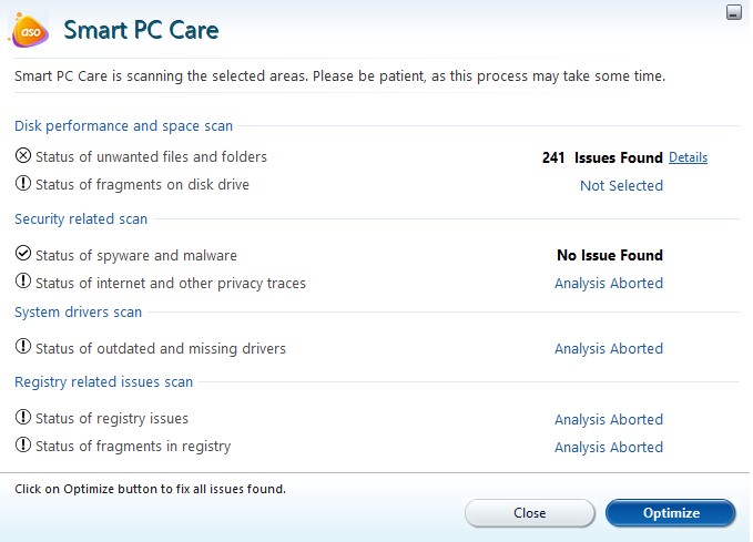 smart pc care error found