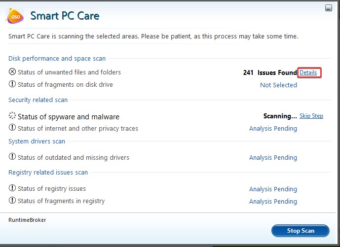 smart pc care error found