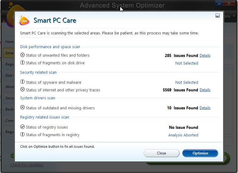 smart pc care optimize