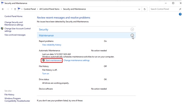click Start maintenance