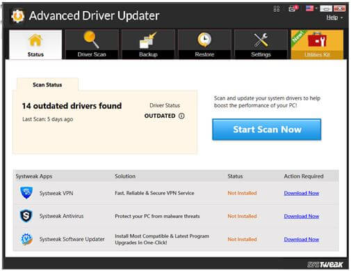 start scan using advanced driver updater