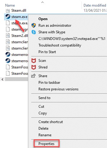 Right-click on Steam.exe and select Properties
