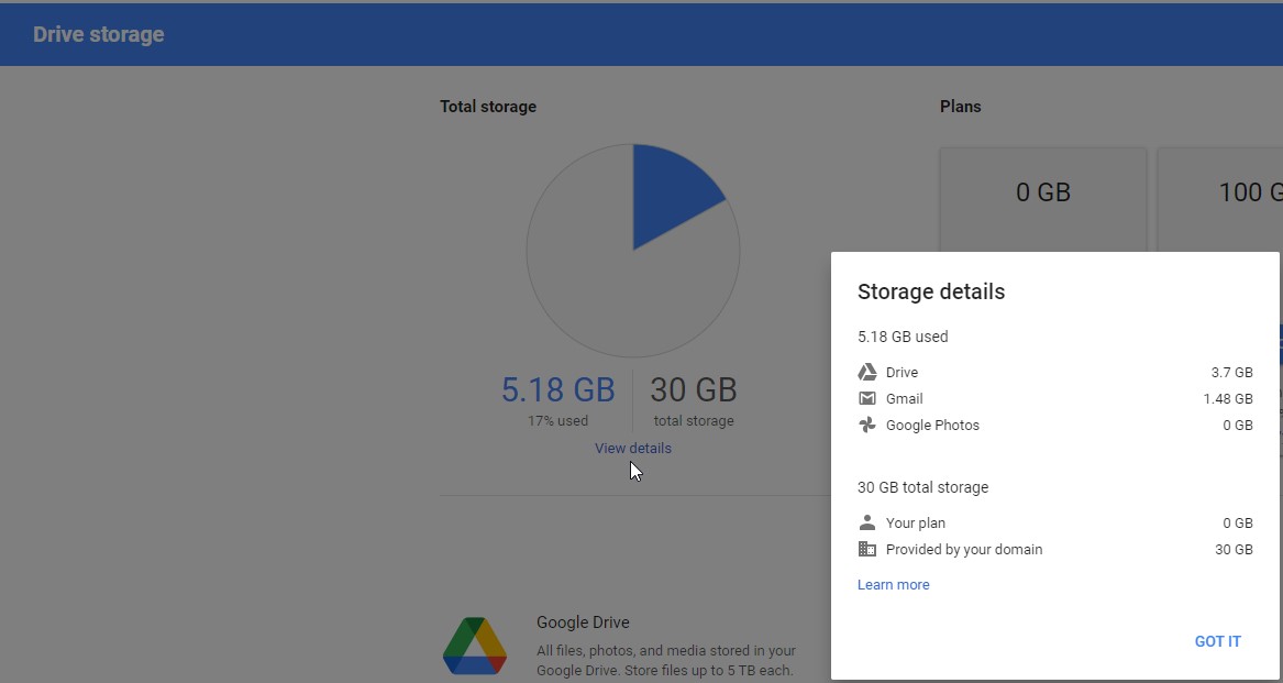 View storage details