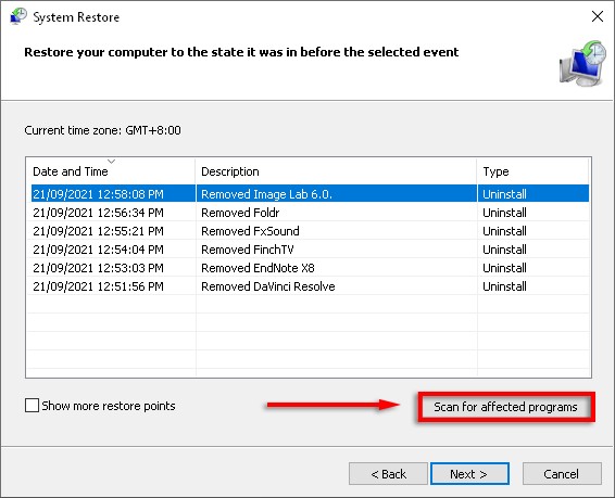 system restore program