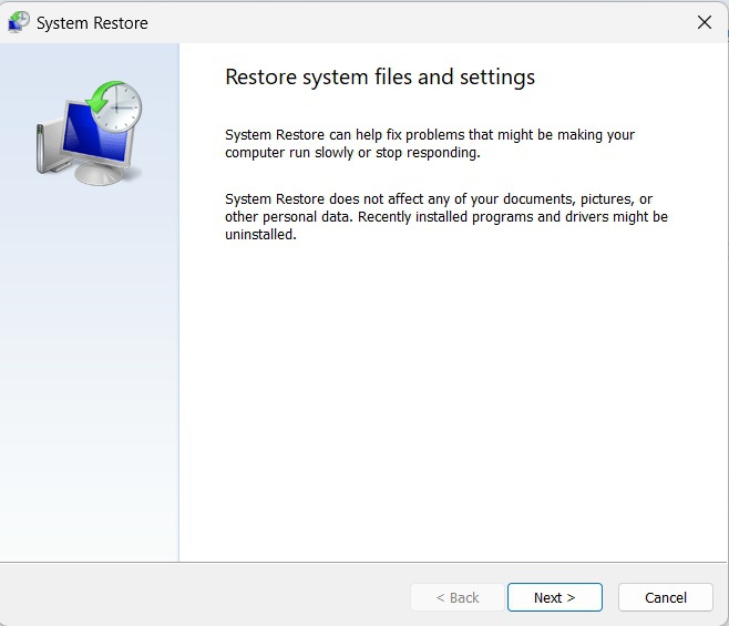 system restore wizard