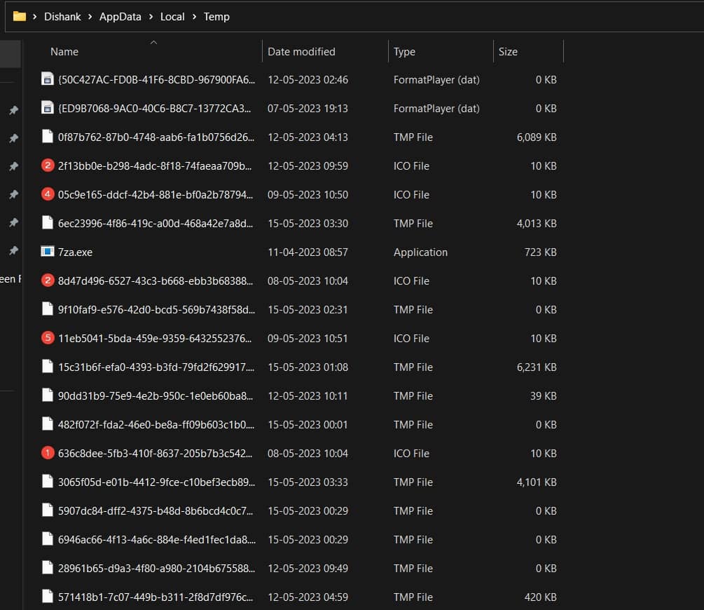 Temporary files folder
