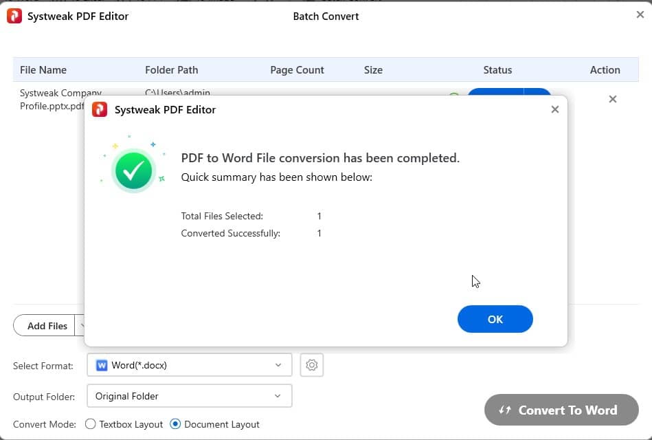 total selected files