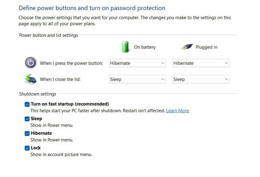 Uncheck the fast startup setting