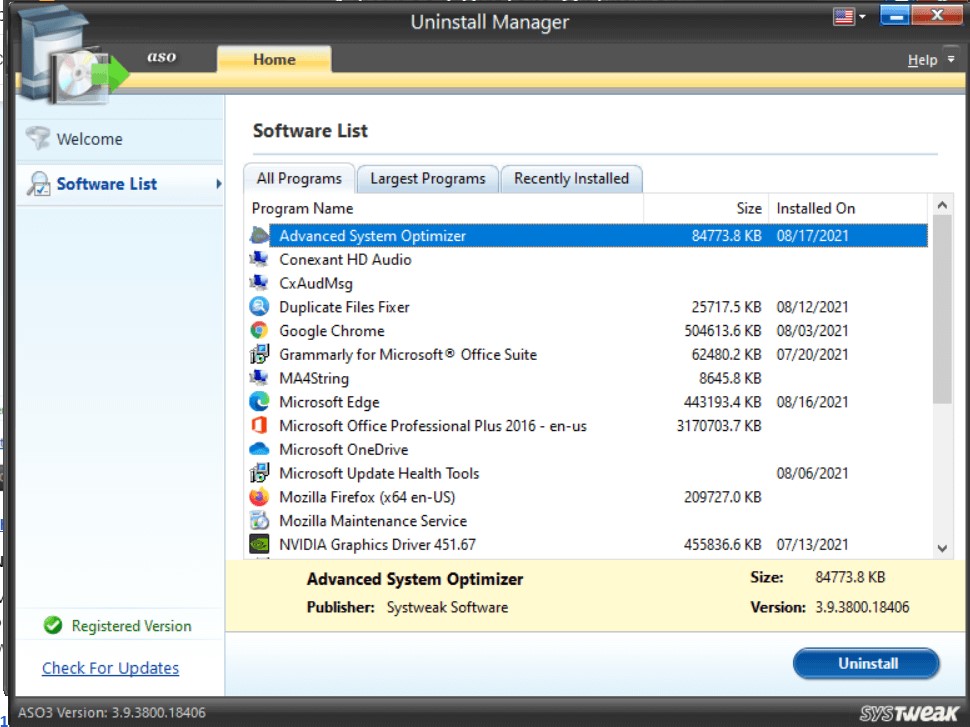 uninstall manager