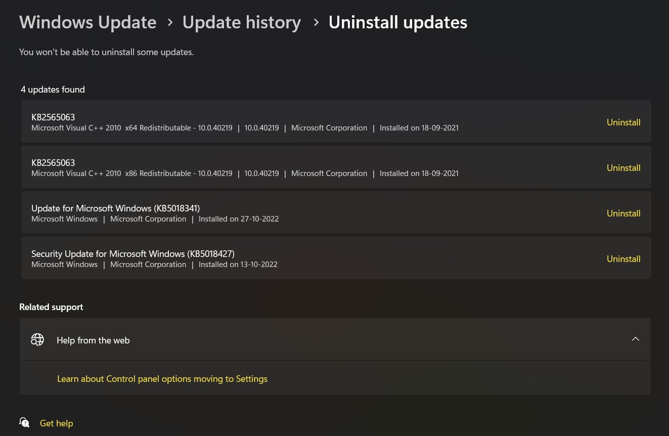 uninstall windows update