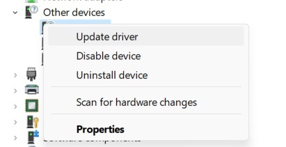 update driver using device manager