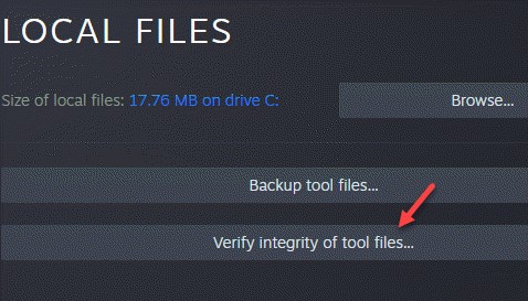 Click on Verify integrity of tool files